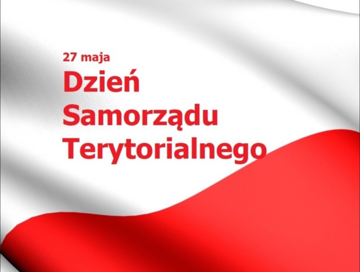 Biało czerwona flaga i napis 