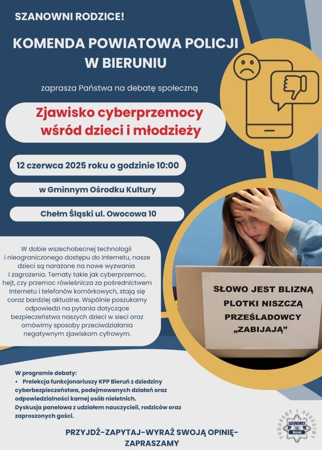 Plakat informujący o debacie z cyberbepieczeństwa. Opis w poście. 